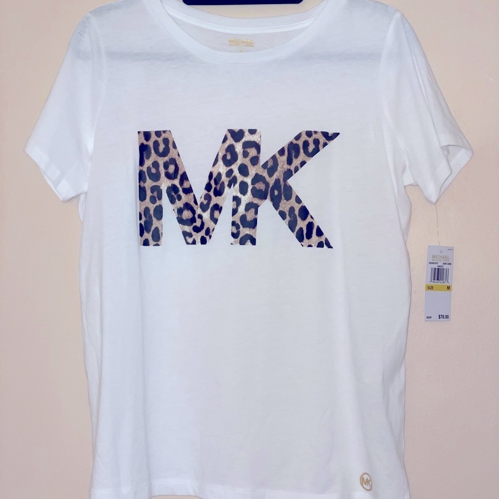 MK  Womens White T Shirt Cheetah Logo